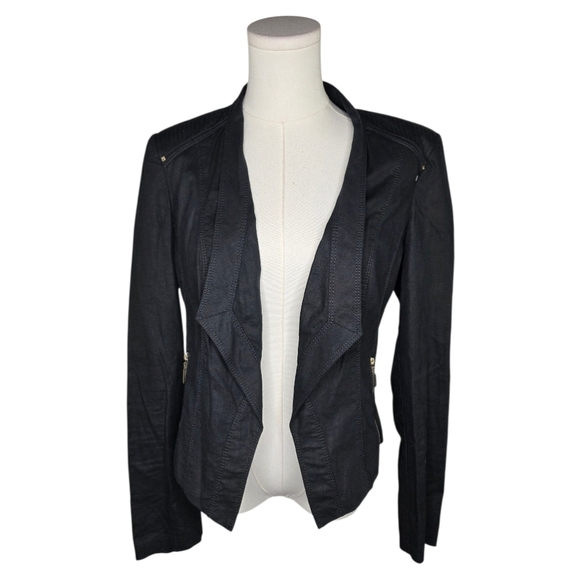 White House Black Market Linen Blend Drape Moto Jacket Black Size 6 - Picture 1 of 7